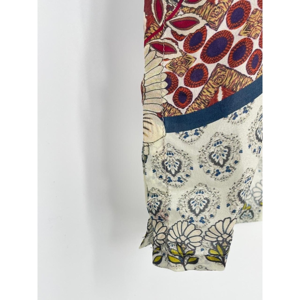 Johnny Was Women's Multi Bohemian Floral Patchwork V-Neck Silk Tunic Top Size L - Picture 4 of 7